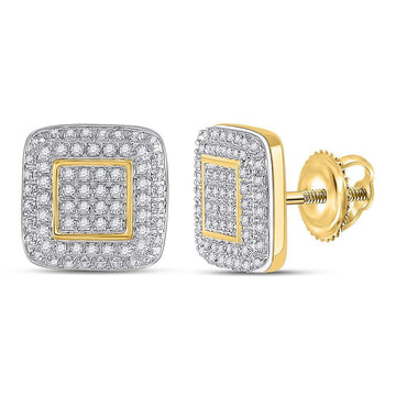 10kt Yellow Gold Mens Round Diamond Square Earrings 1/3 Cttw