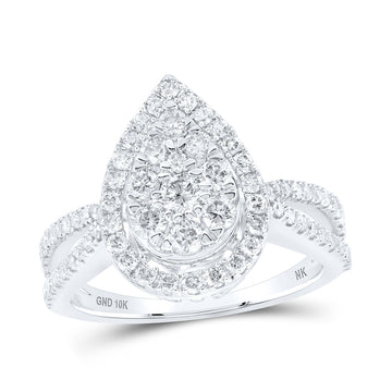 10kt White Gold Round Diamond Teardrop Cluster Bridal Wedding Engagement Ring 1 Cttw