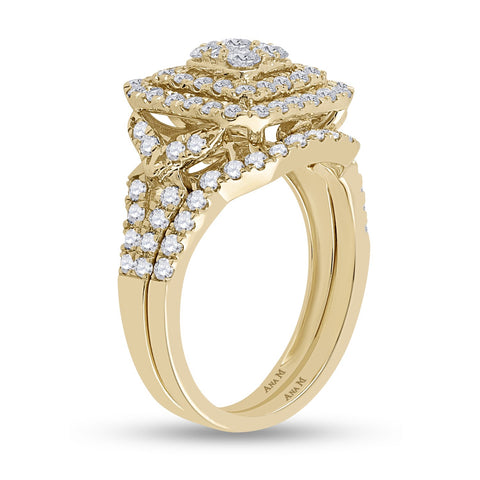 14kt Yellow Gold Round Diamond Bridal Wedding Ring Band Set 1-1/4 Cttw