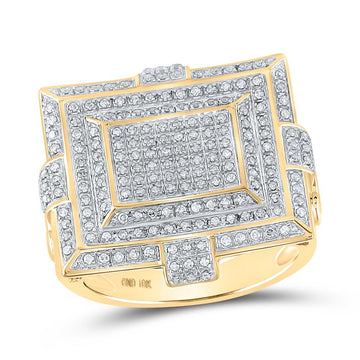 10kt Yellow Gold Mens Round Diamond Square Cluster Fashion Ring 5/8 Cttw