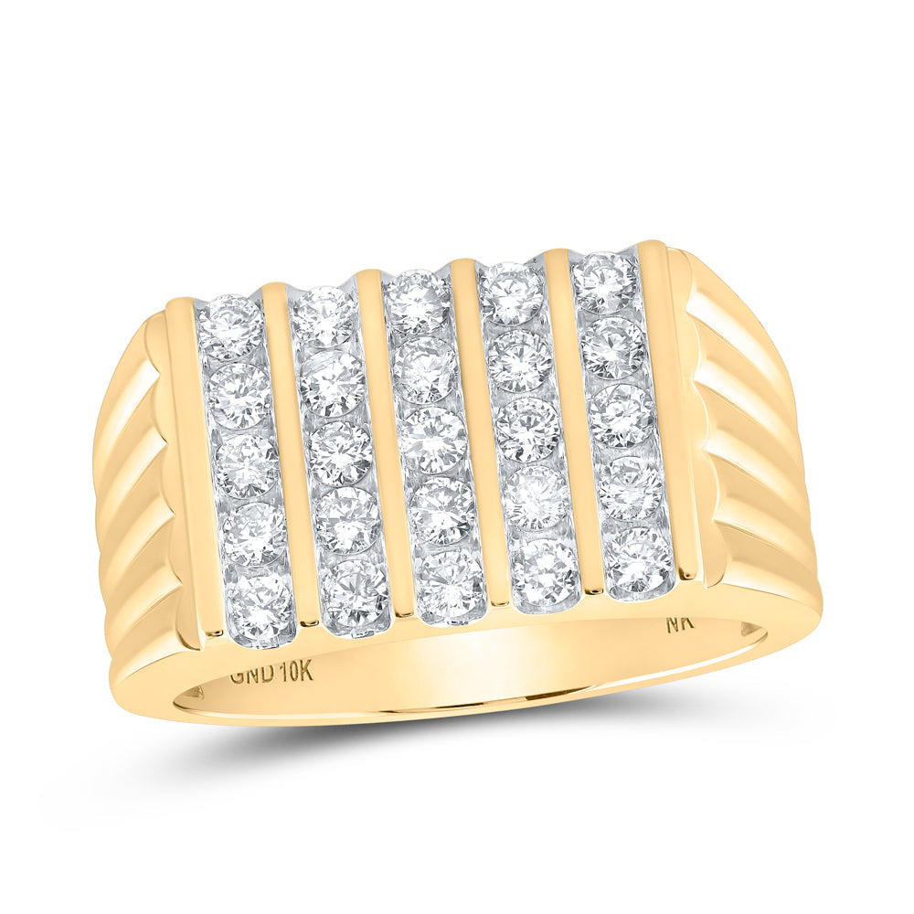 10kt Yellow Gold Mens Round Diamond 5-Row Band Ring 1 Cttw