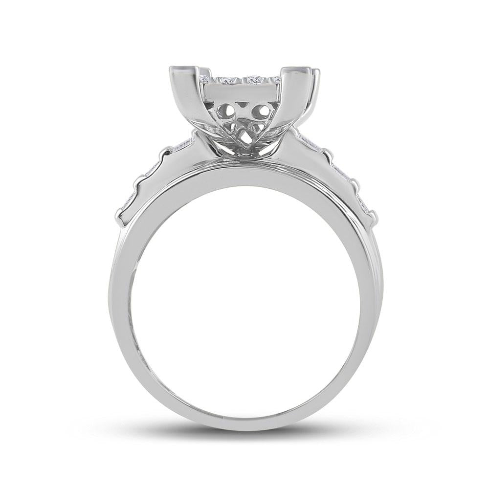 10kt White Gold Round Diamond Cluster Bridal Wedding Engagement Ring 7/8 Cttw