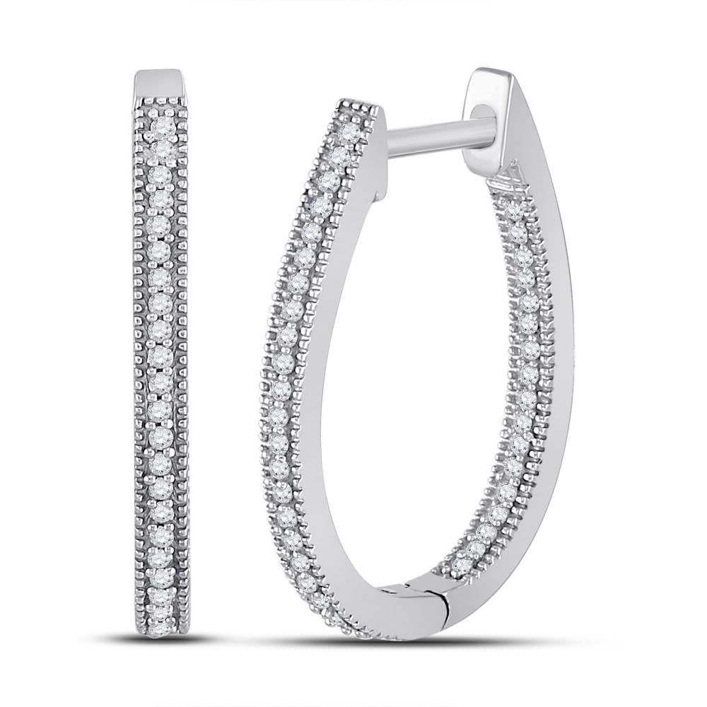 10kt White Gold Womens Round Diamond Hoop Earrings 1/4 Cttw