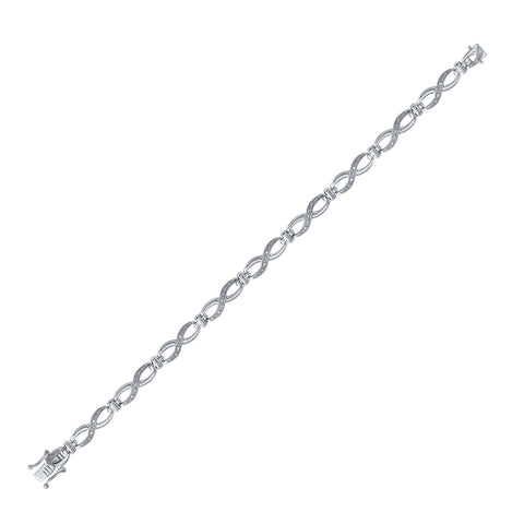 Sterling Silver Womens Round Diamond Infinity Bracelet 1/10 Cttw
