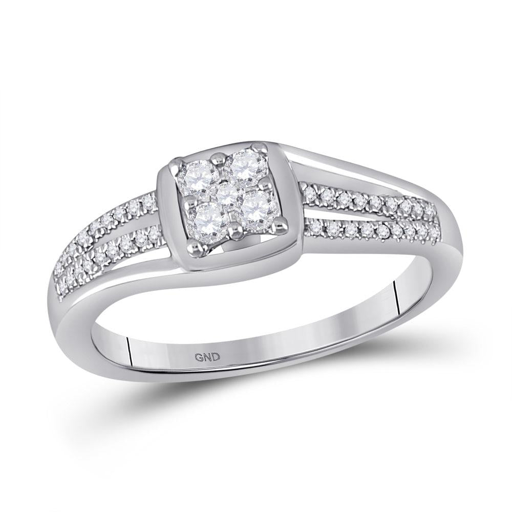 10kt White Gold Womens Round Diamond Cluster Ring 1/4 Cttw