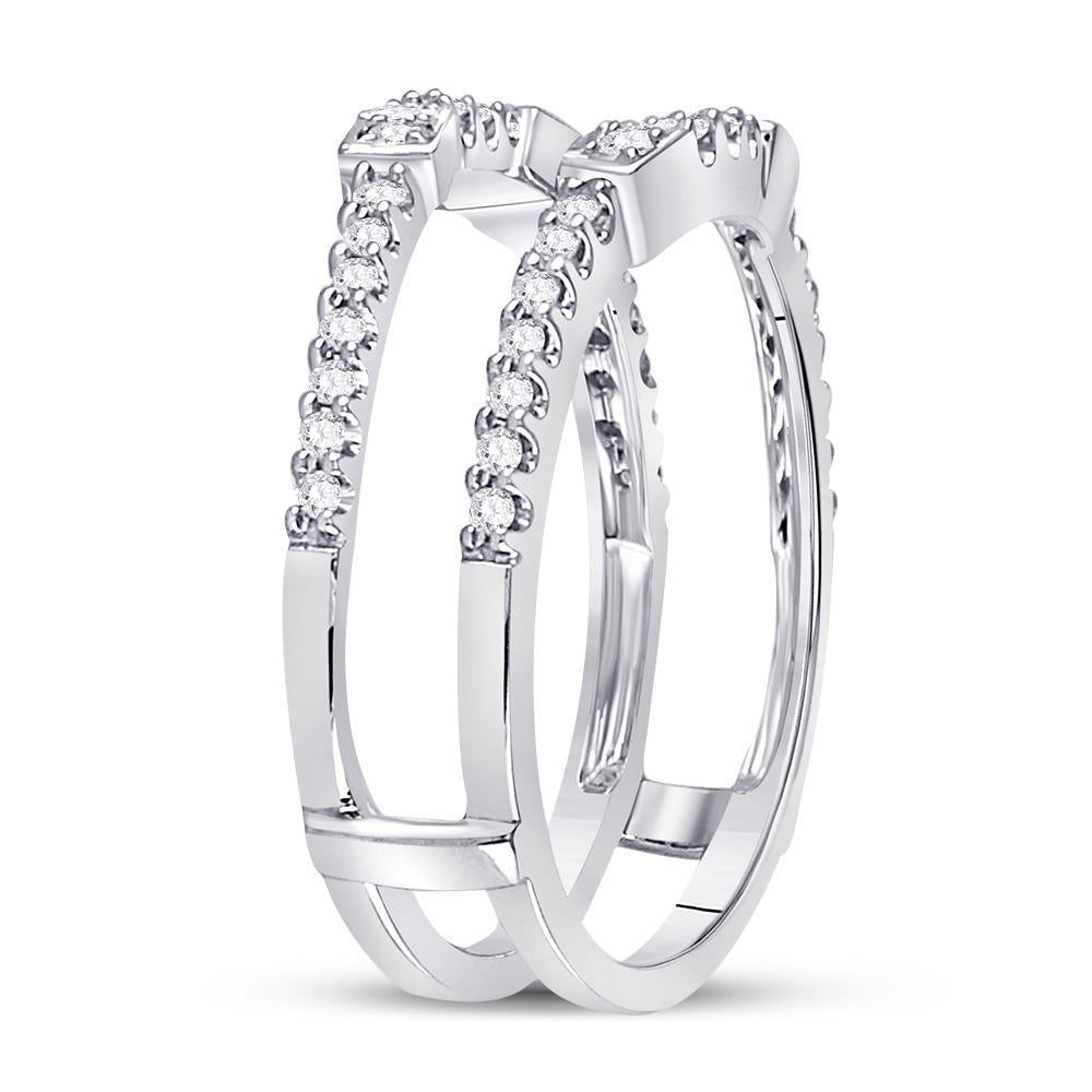 14kt White Gold Womens Round Diamond Wrap Ring Guard Enhancer 1/3 Cttw