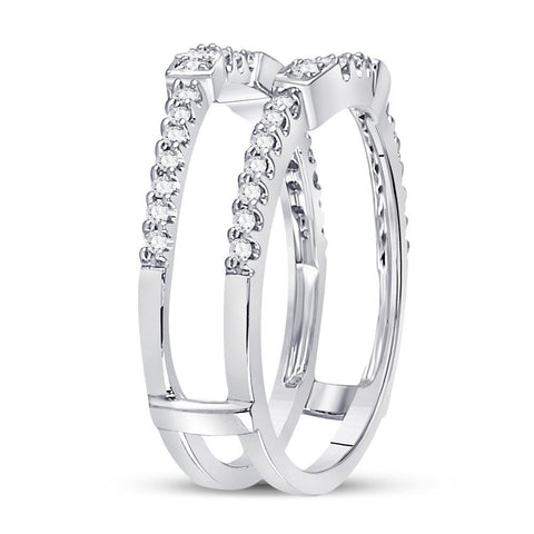 14kt White Gold Womens Round Diamond Wrap Ring Guard Enhancer 1/3 Cttw