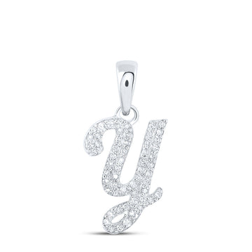 10kt White Gold Womens Round Diamond Y Initial Letter Pendant 1/5 Cttw