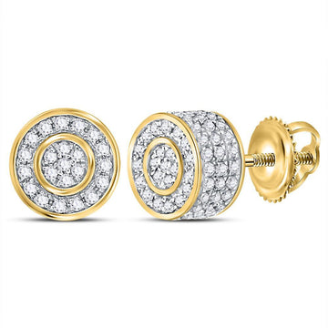 10kt Yellow Gold Mens Round Diamond 3D Cluster Stud Earrings 3/4 Cttw