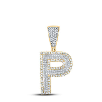 10kt Two-tone Gold Mens Round Diamond Initial P Letter Charm Pendant 3/4 Cttw