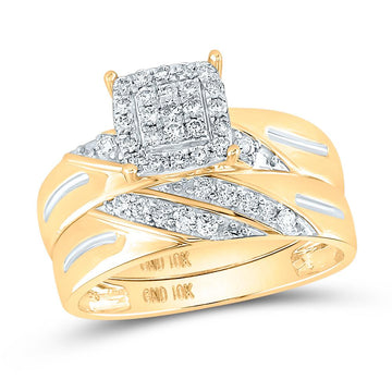 10kt Yellow Gold His Hers Round Diamond Square Matching Wedding Set 5/8 Cttw