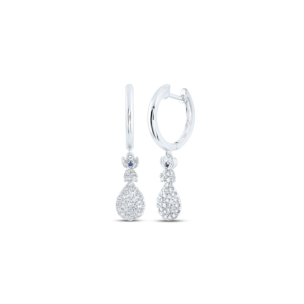 14kt White Gold Womens Round Diamond Teardrop Hoop Dangle Earrings 1/2 Cttw