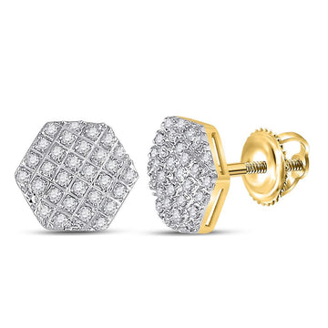 10kt Yellow Gold Round Diamond Hexagon Cluster Earrings 1/6 Cttw