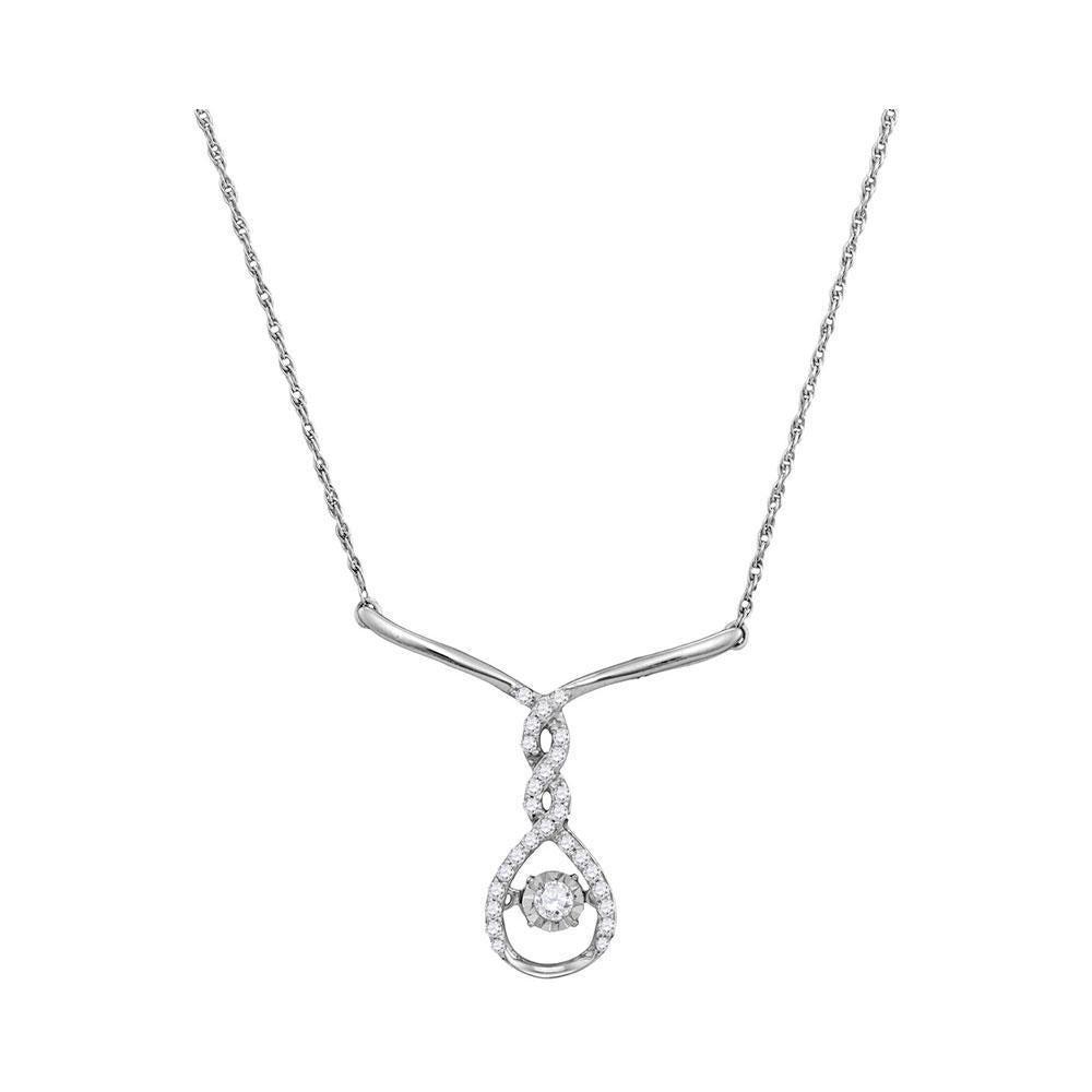 10kt White Gold Womens Round Diamond Moving Twinkle Teardrop Necklace 1/5 Cttw