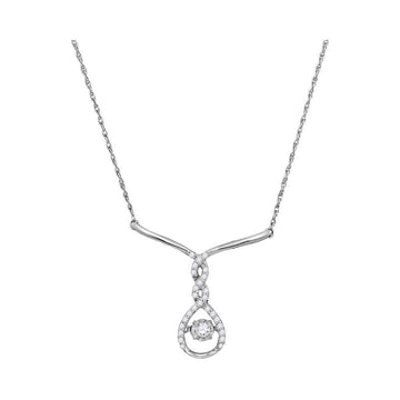10kt White Gold Womens Round Diamond Moving Twinkle Teardrop Necklace 1/5 Cttw