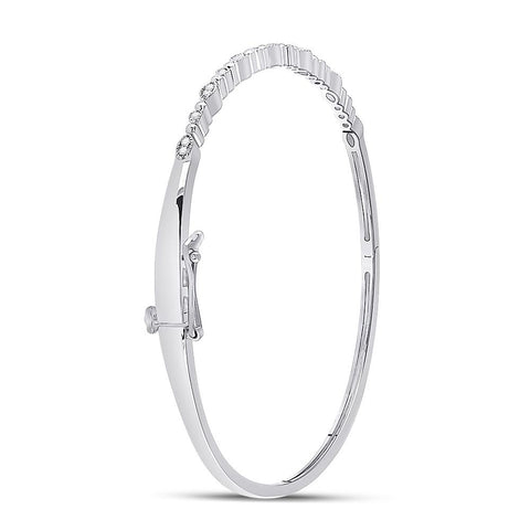 10kt White Gold Womens Round Diamond Stackable Bangle Bracelet 1/8 Cttw