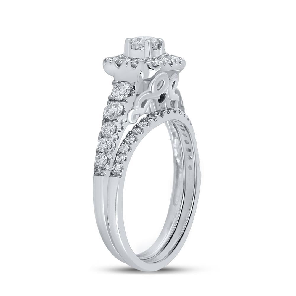 14kt White Gold Round Diamond Bridal Wedding Ring Band Set 1 Cttw