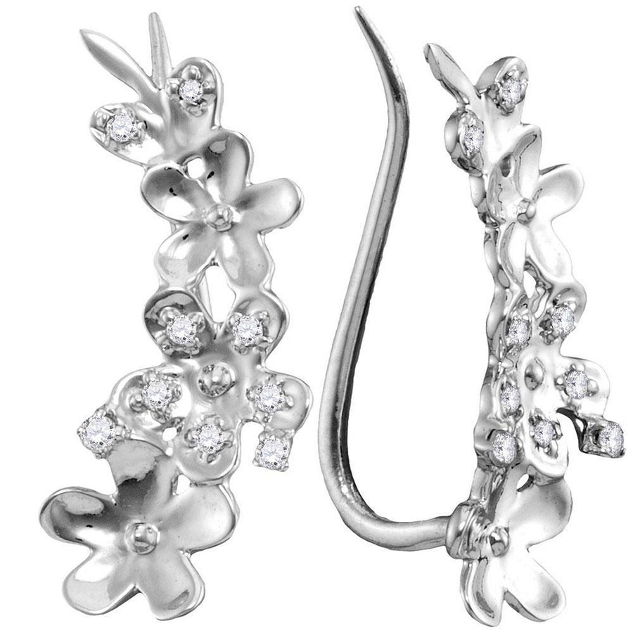 10kt White Gold Womens Round Diamond Floral Climber Earrings 1/10 Cttw