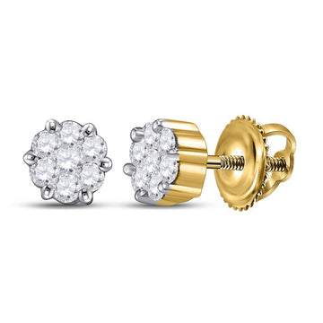 14kt Yellow Gold Womens Round Diamond Flower Cluster Earrings 1/3 Cttw