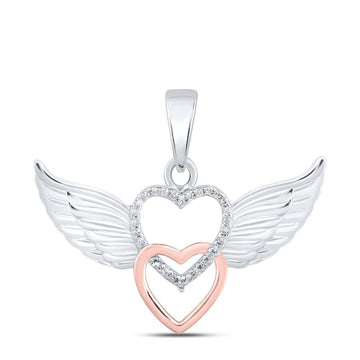 Sterling Silver Womens Round Diamond Angel Heart Pendant 1/20 Cttw