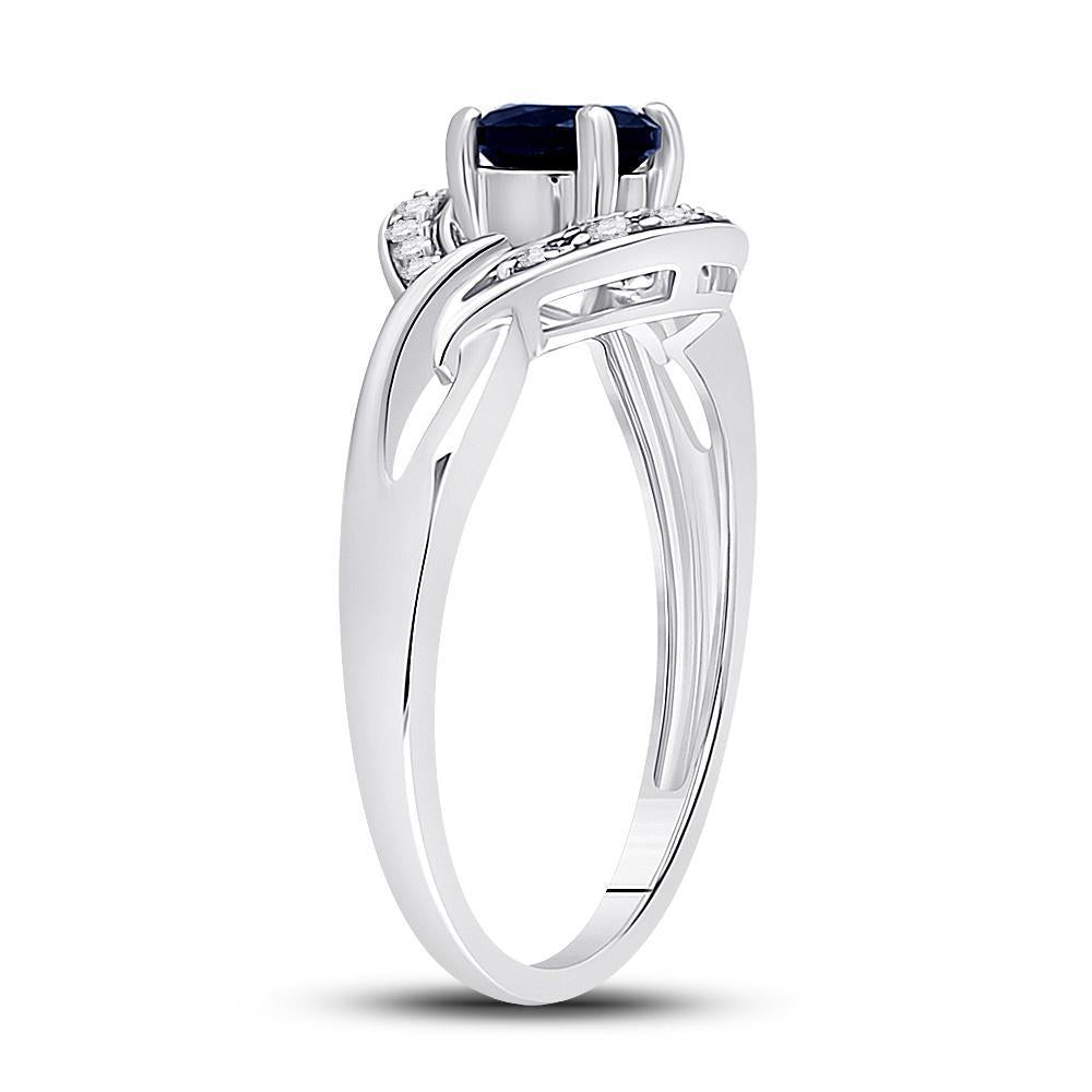 Sterling Silver Womens Round Synthetic Blue Sapphire Solitaire Diamond Ring 5/8 Cttw