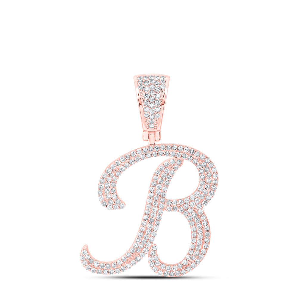 10kt Rose Gold Mens Round Diamond B Initial Letter Charm Pendant 1 Cttw