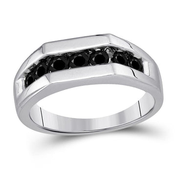 10kt White Gold Mens Round Black Color Enhanced Diamond Wedding Band Ring 1 Cttw