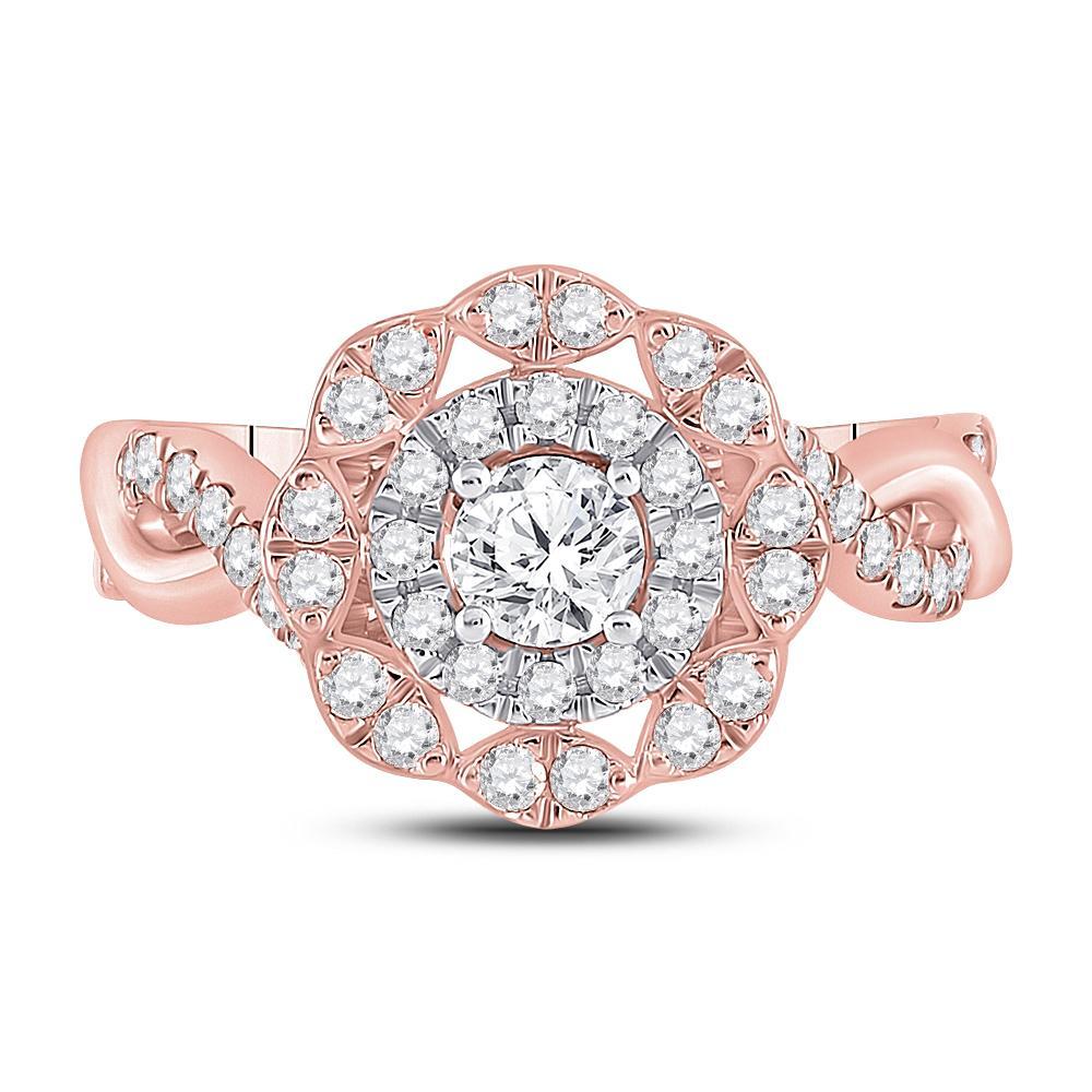 14kt Rose Gold Round Diamond Halo Bridal Wedding Engagement Ring 7/8 Cttw