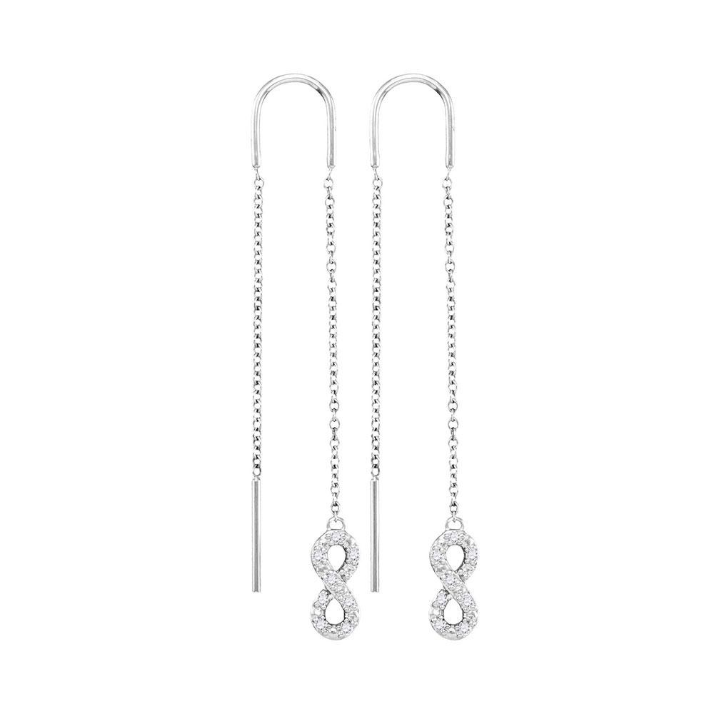 10kt White Gold Womens Round Diamond Infinity Threader Earrings 1/6 Cttw