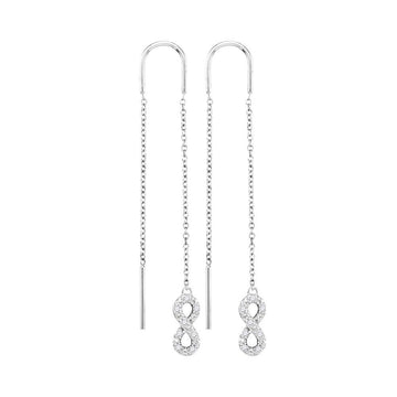 10kt White Gold Womens Round Diamond Infinity Threader Earrings 1/6 Cttw