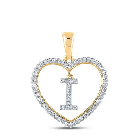 10kt Yellow Gold Womens Round Diamond Heart I Letter Pendant 1/4 Cttw
