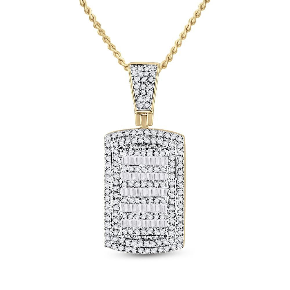10kt Yellow Gold Mens Round Diamond Dog Tag Charm Pendant 3/4 Cttw