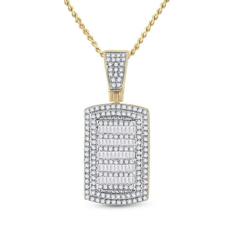 10kt Yellow Gold Mens Round Diamond Dog Tag Charm Pendant 3/4 Cttw