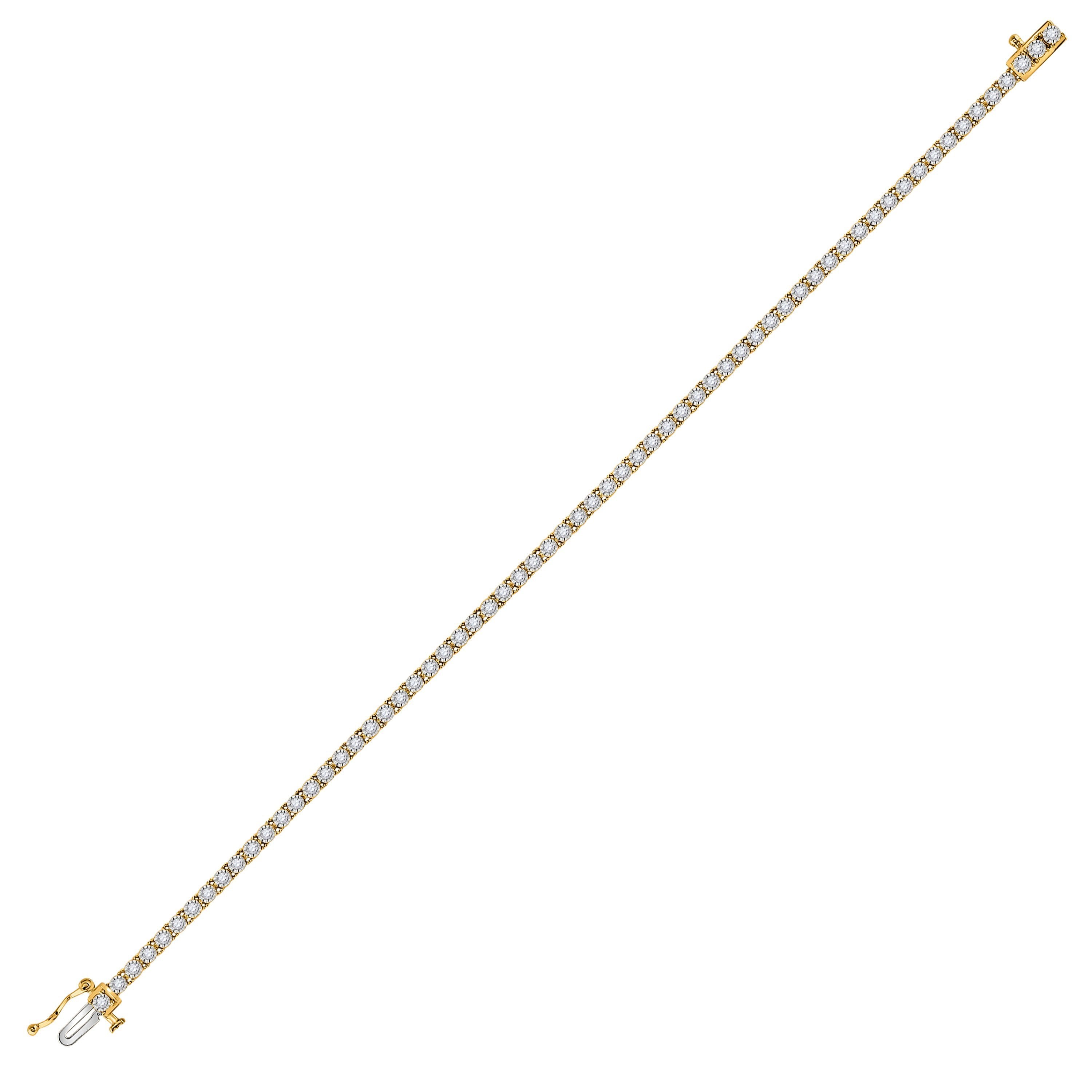 14kt Yellow Gold Womens Round Diamond Tennis Bracelet 1 Cttw