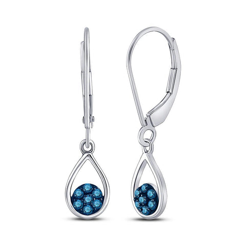 10kt White Gold Womens Round Blue Color Enhanced Diamond Dangle Earrings 1/5 Cttw