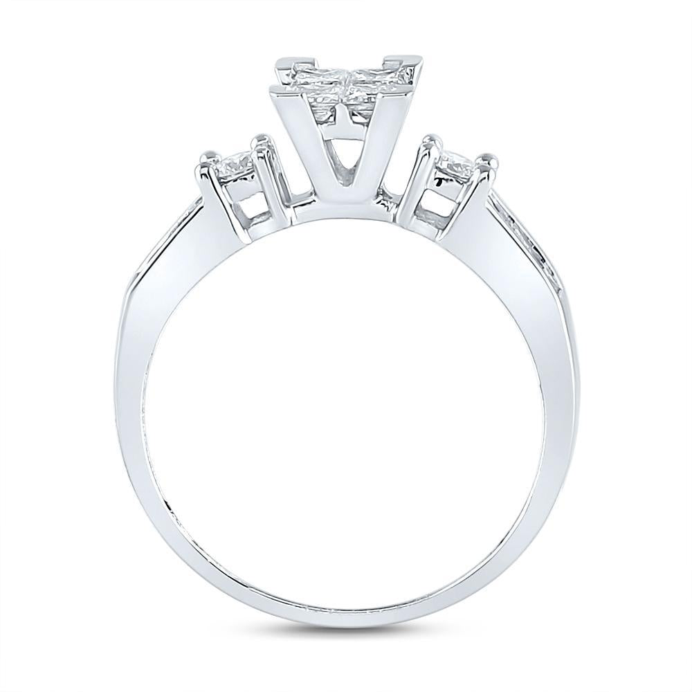 14kt White Gold Princess Diamond Bridal Wedding Ring Band Set 7/8 Cttw
