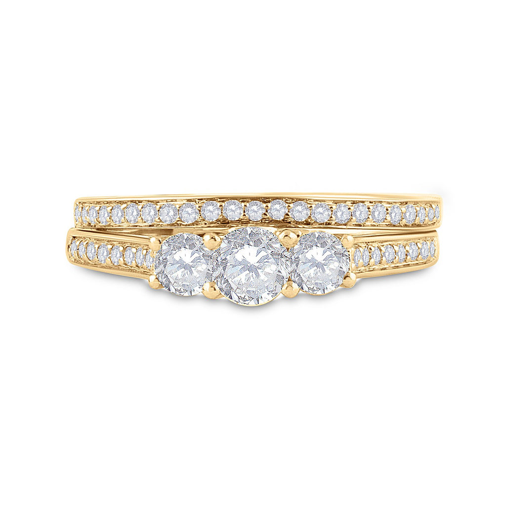 14kt Yellow Gold Round Diamond Bridal Wedding Ring Band Set 1 Cttw