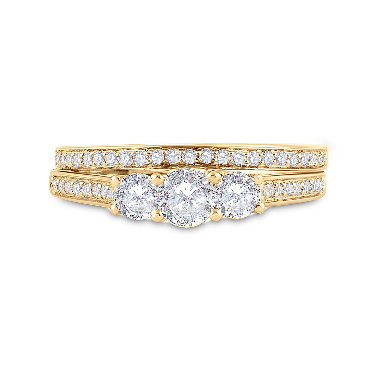 14kt Yellow Gold Round Diamond Bridal Wedding Ring Band Set 1 Cttw