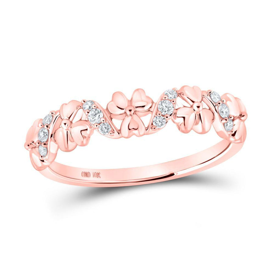 10kt Rose Gold Womens Round Diamond Flower Band Ring 1/8 Cttw