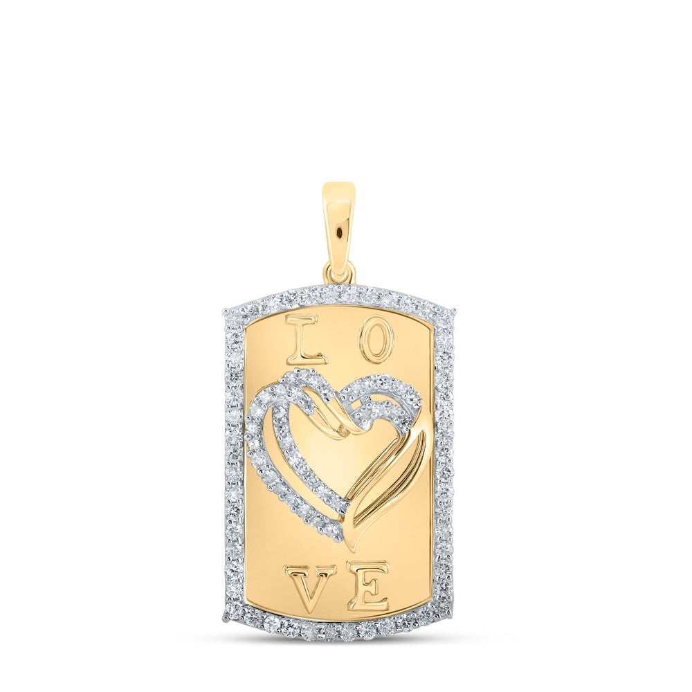 10kt Yellow Gold Womens Round Diamond Dog Tag Heart Pendant 5/8 Cttw