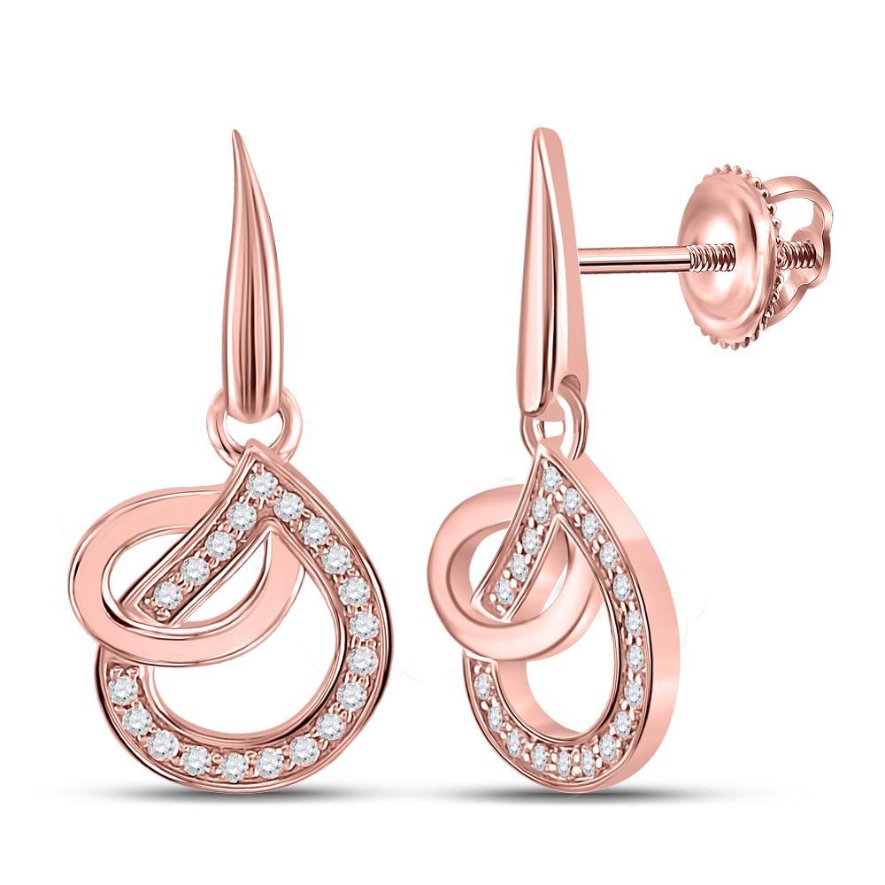 14kt Rose Gold Womens Round Diamond Teardrop Dangle Earrings 1/5 Cttw