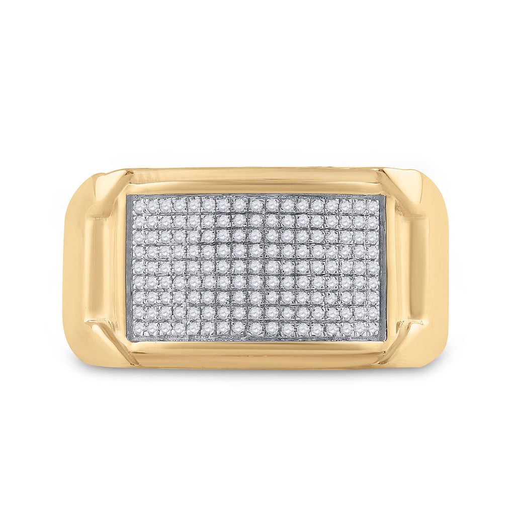 10kt Yellow Gold Mens Round Diamond Rectangle Cluster Ring 1/3 Cttw
