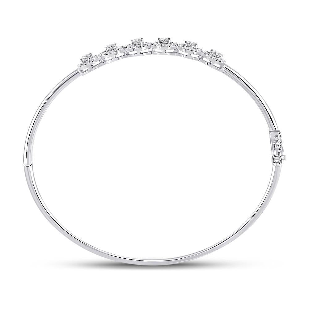 14kt White Gold Womens Round Diamond Halo Bangle Bracelet 1 Cttw