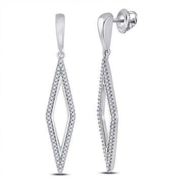 10kt White Gold Womens Round Diamond Geometric Dangle Earrings 1/3 Cttw