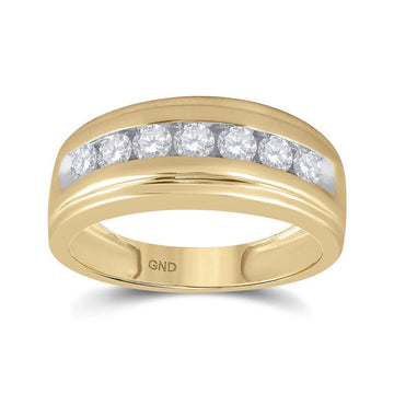 10kt Yellow Gold Mens Round Diamond Wedding Channel-Set Band Ring 7/8 Cttw