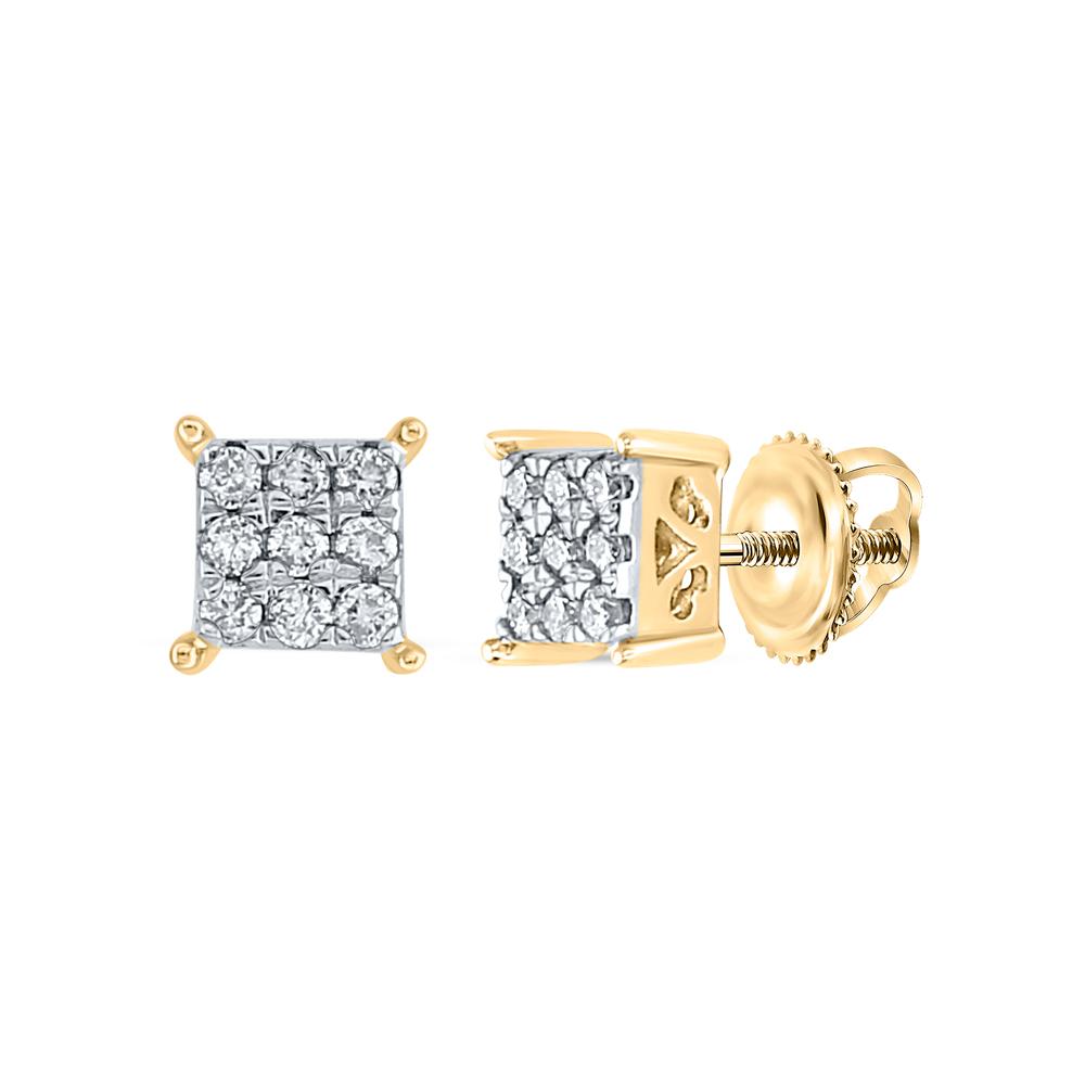 10kt Yellow Gold Womens Round Diamond Square Cluster Earrings 1/6 Cttw