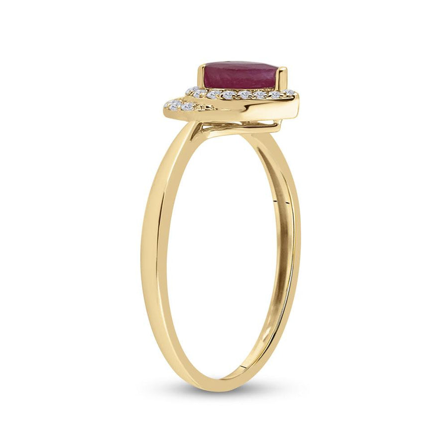 14kt Yellow Gold Womens Pear Ruby Diamond Halo Solitaire Ring 3/4 Cttw