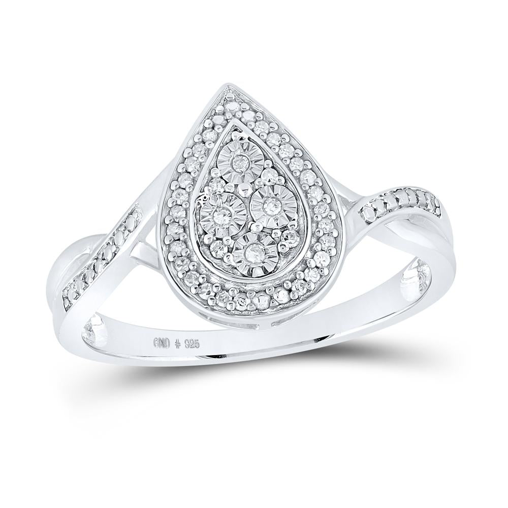 Sterling Silver Womens Round Diamond Teardrop Ring 1/12 Cttw