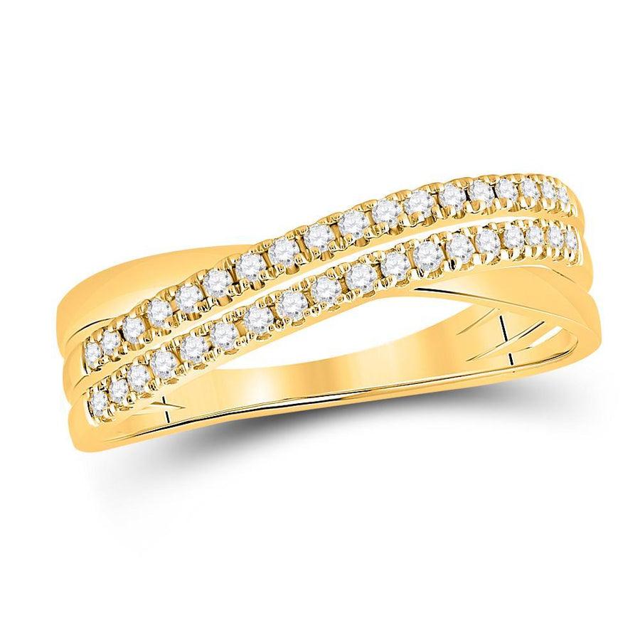 14kt Yellow Gold Womens Round Diamond Crossover Band Ring 1/5 Cttw
