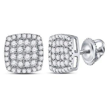 14kt White Gold Womens Round Diamond Cluster Cushion Stud Earrings 1/2 Cttw